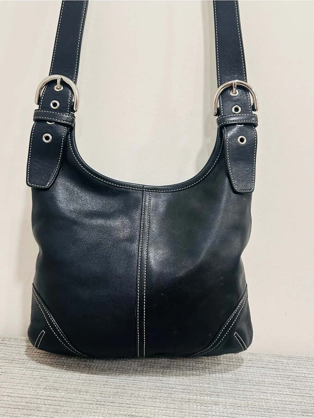 Vintage Coach Soho Hippie Black Leather Hobo Shoulder Bag 9549 Y2K Authentic